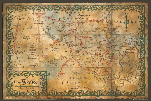 Hobbit Map Of The Shire Poster