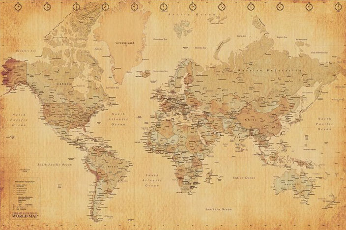 World Map Poster - Vintage Style