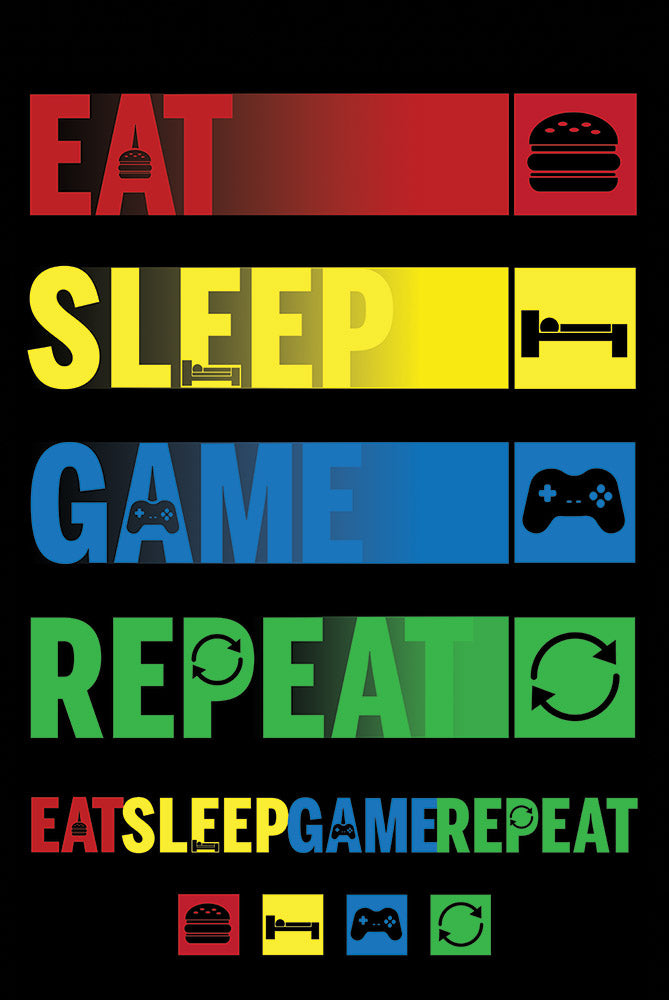Gamer posters - Eat Sleep Game Repeat poster PP34882 – Panic Posters