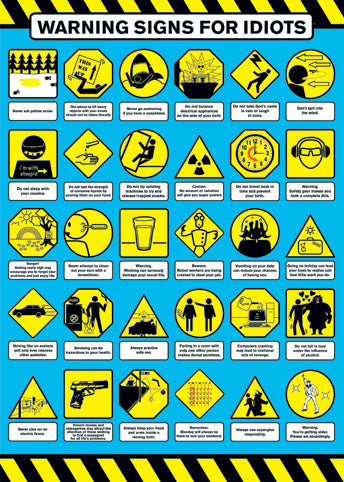 Warning Signs For Idiots Poster