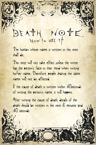 Manga Death Note (Rules) Poster