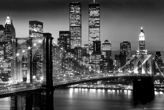 New York Brooklyn Bridge At Night Poster