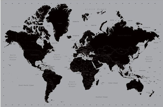 World Map Black & Silver Poster