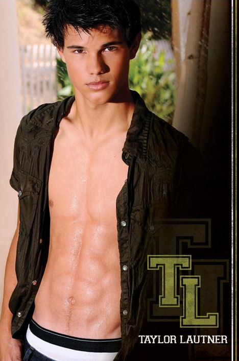 Taylor Lautner six-pack poster featuring the Twilight star in open shirt showing his chest
