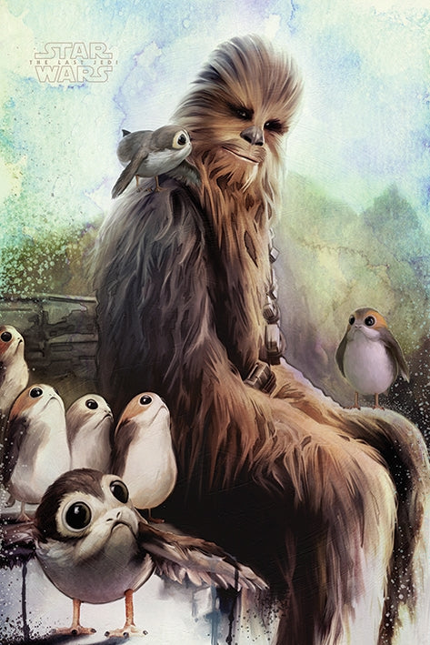Star Wars Last Jedi (Chewbacca & Porgs) Poster